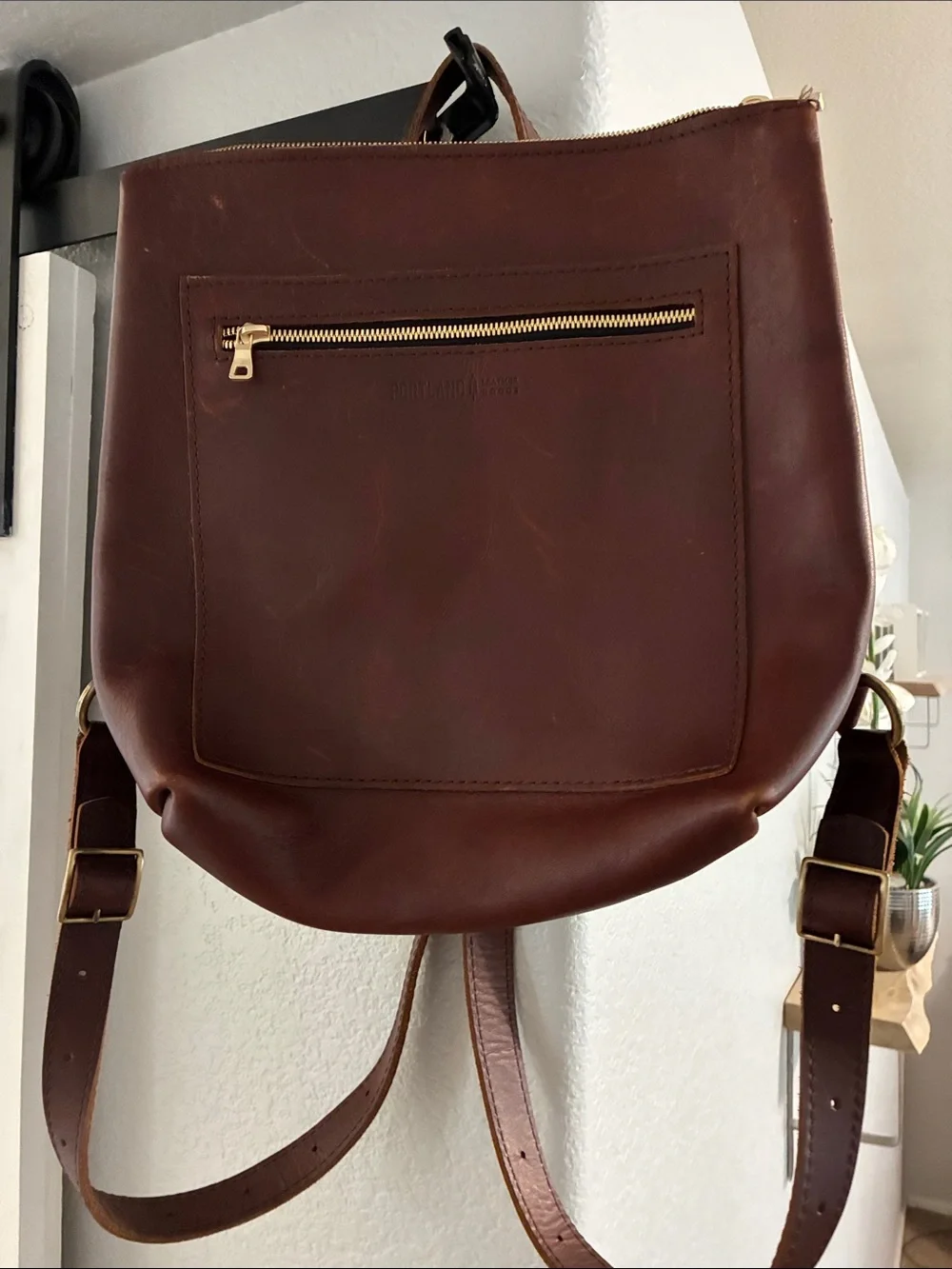 NWOT!!Portland Leather Chestnut Brown Backpack with Gold Hardware